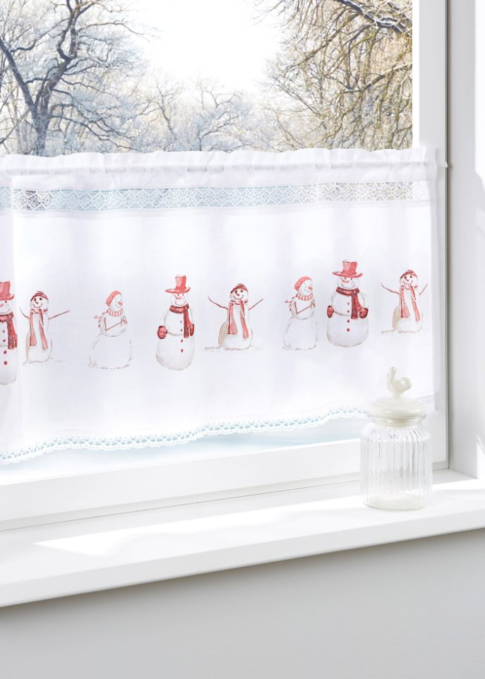 Scheibengardine mit Schneemann Druck