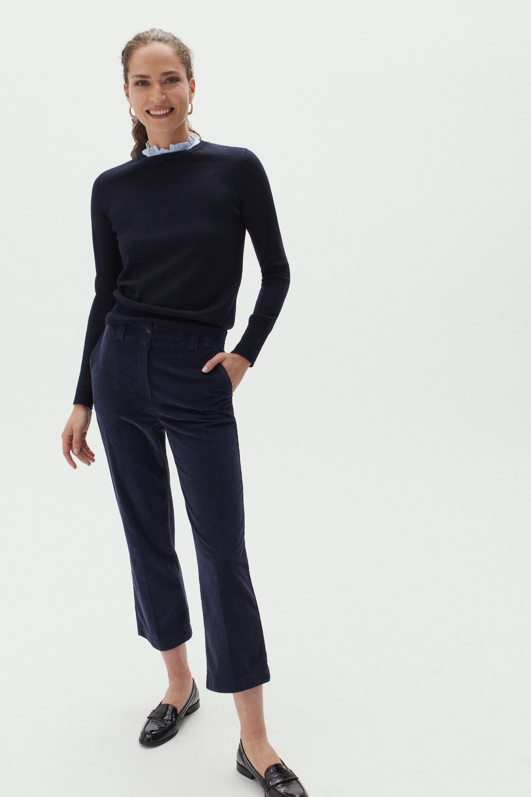 pantalon jordano bleu marine femme