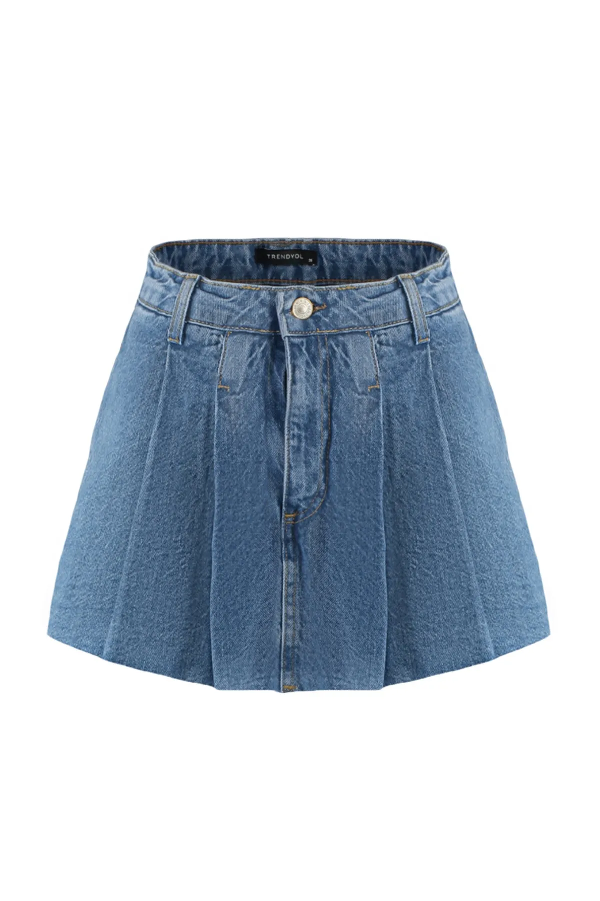 Trendyol Collection  Blauer, plissierter Denim-Shortsrock mit normaler Taille TWOSS22SR00163