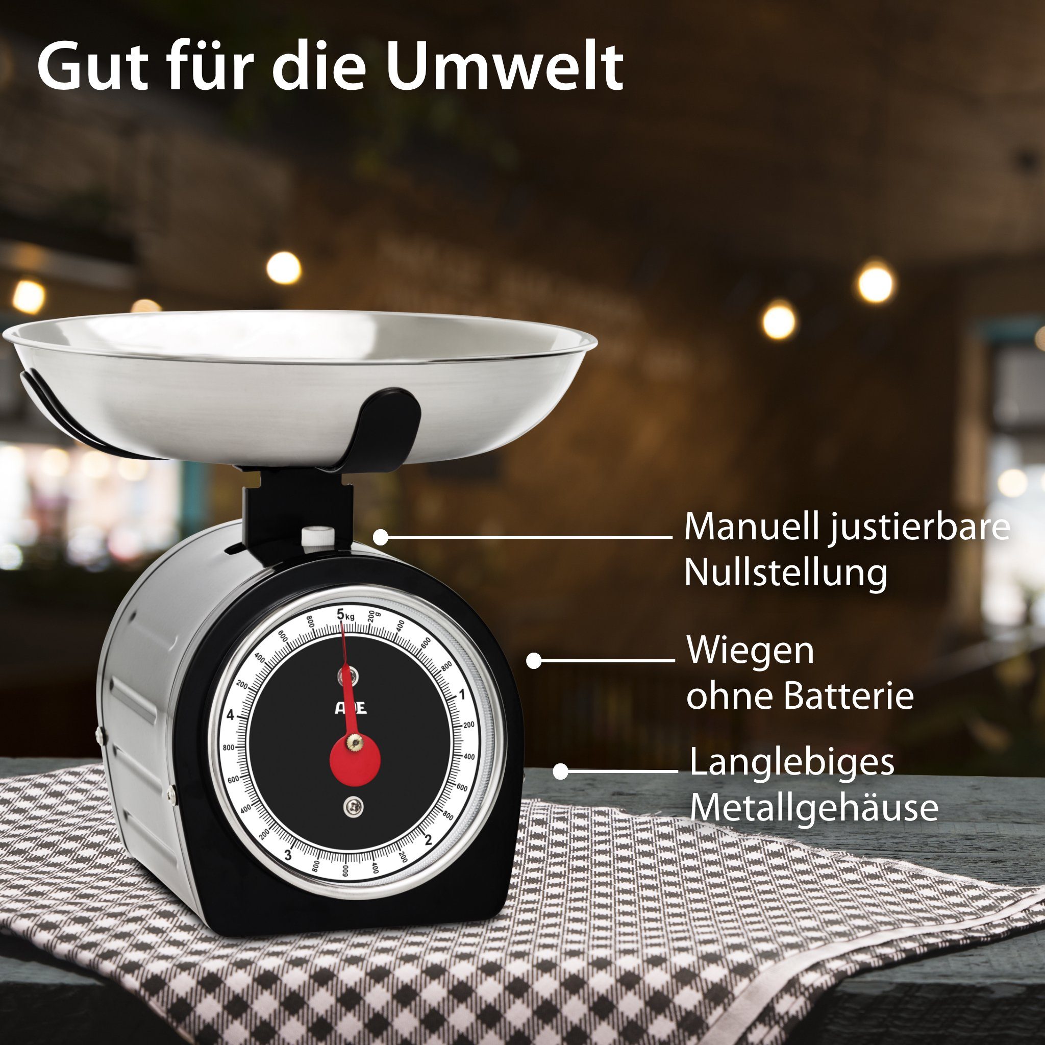 ADE Schüsselwaage KM1900, Retro-Look, 5 kg Tragkraft, ohne Batterie