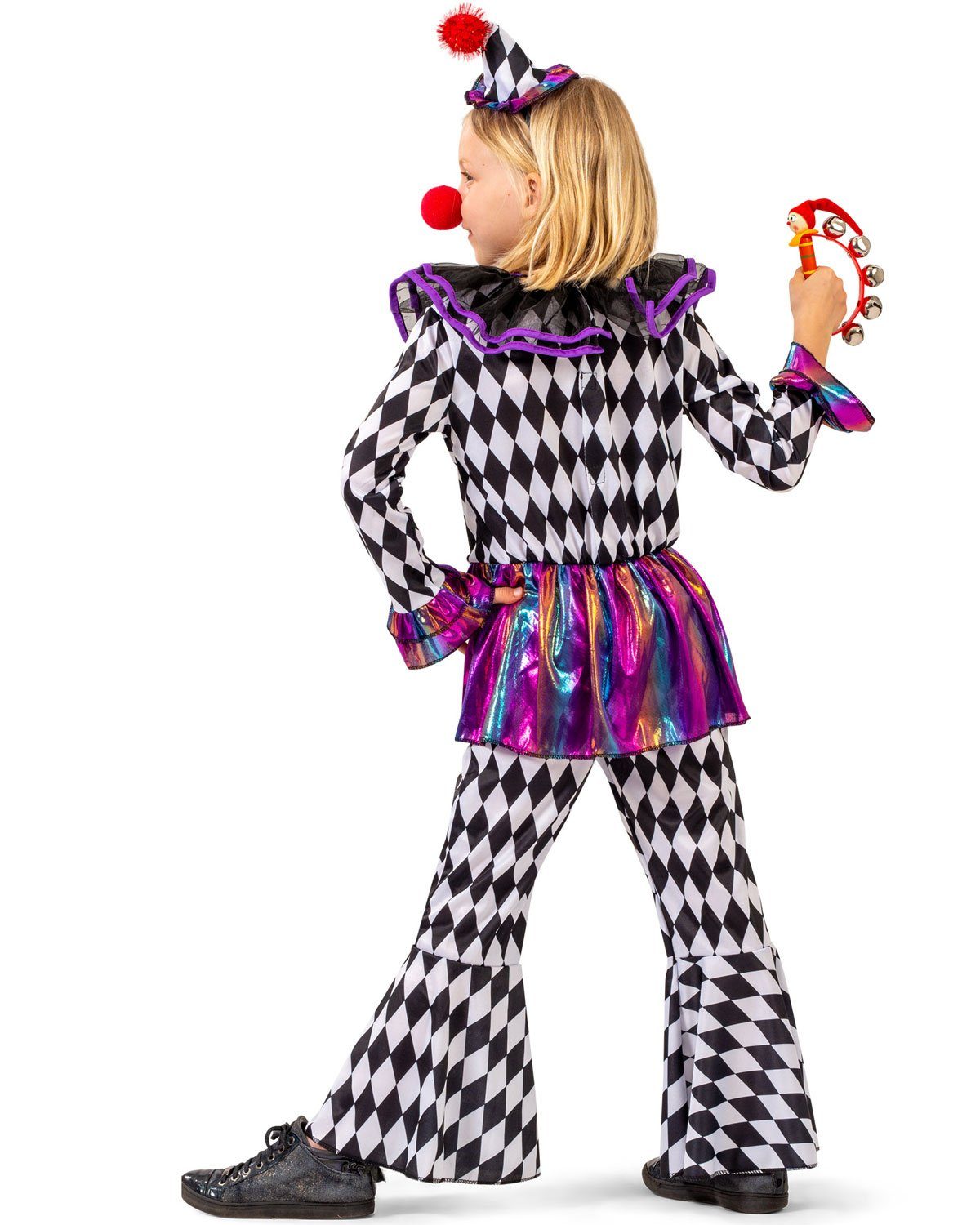 Funny Fashion Clown-Kostüm Harlekin Kinderkostüm 'Chelsey' mit Hut, Pierrot