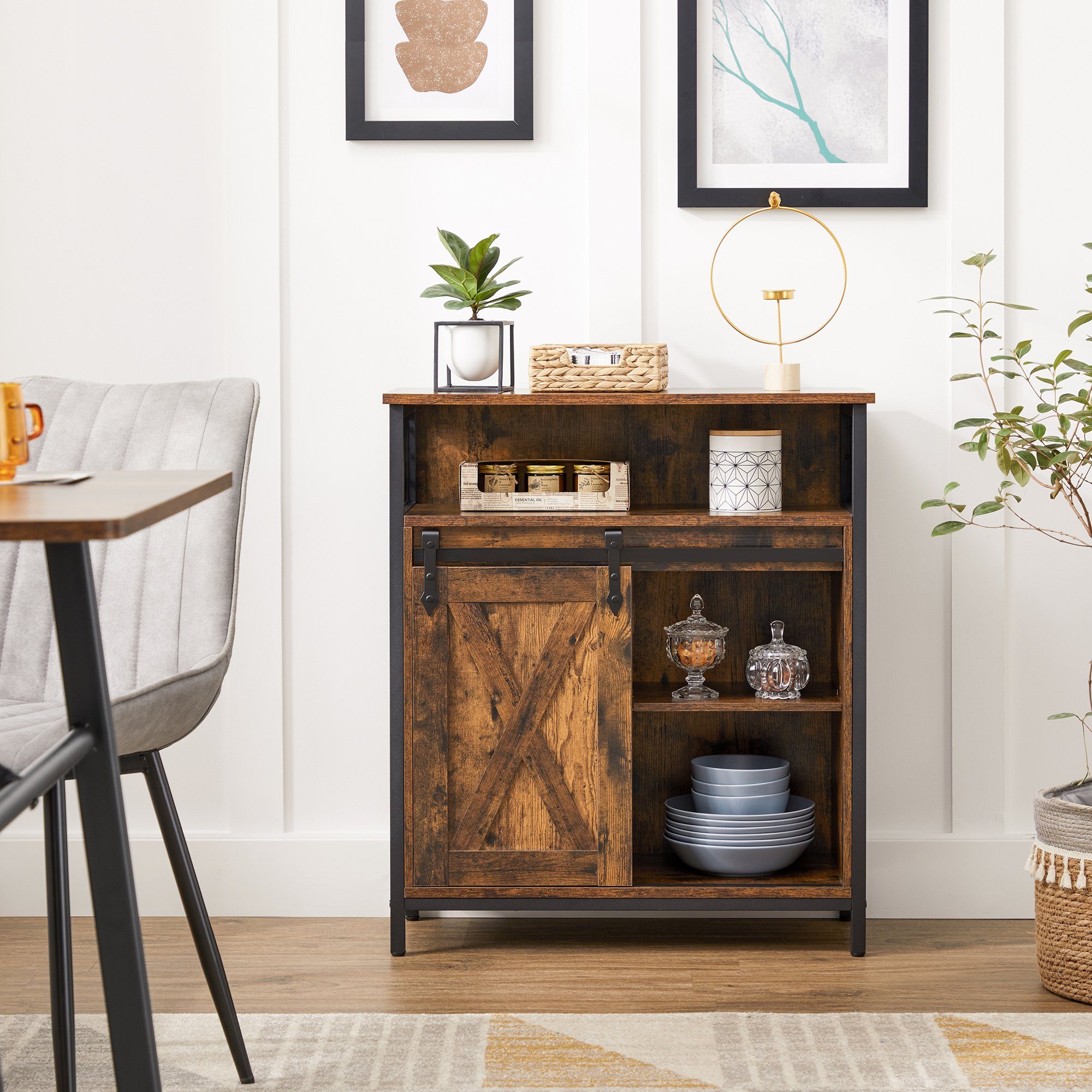 VASAGLE Sideboard Aufbewahrungsschrank, 70 x 30 x 80 cm, mit Schiebetür
