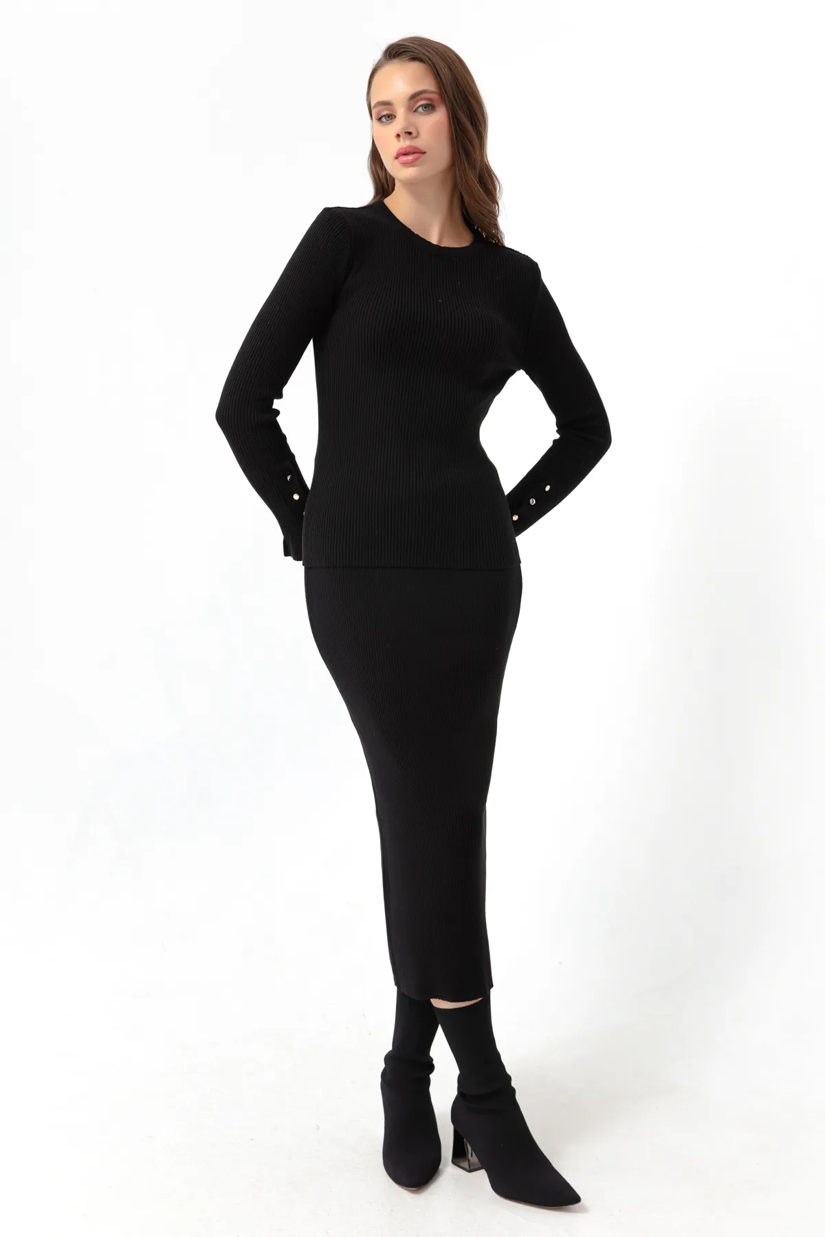 Lafaba  Damen-Strickset aus schwarzem Cord