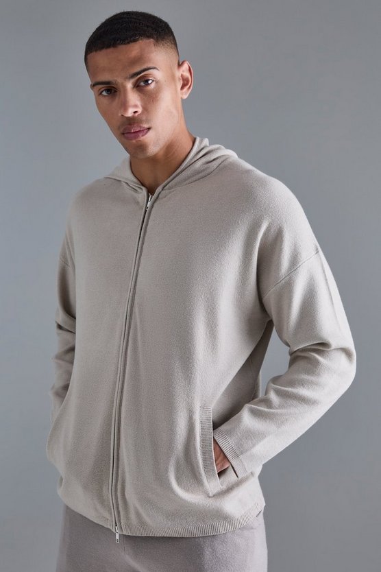 Gestrickter Hoodie mit doppeltem Reißverschluss
