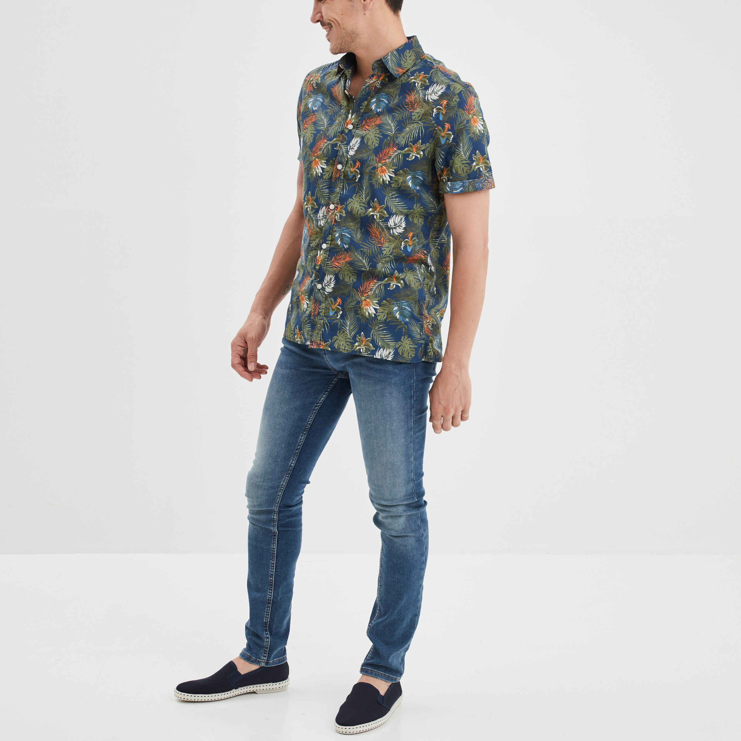 Chemise droite coton manches courtes bleu pétrole homme | La Halle