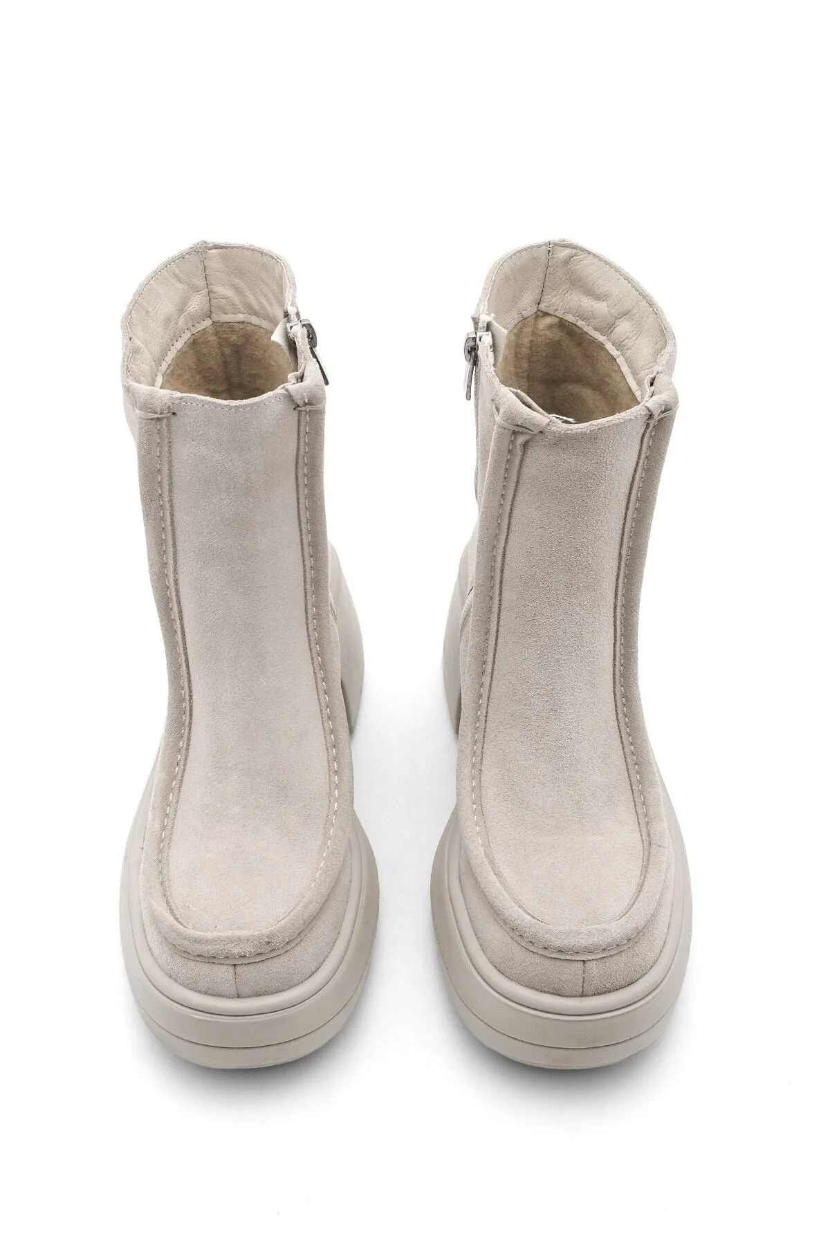 Marjin  Damen Lederstiefel mit Absatz und Reißverschluss Bevaz Beige Wildleder