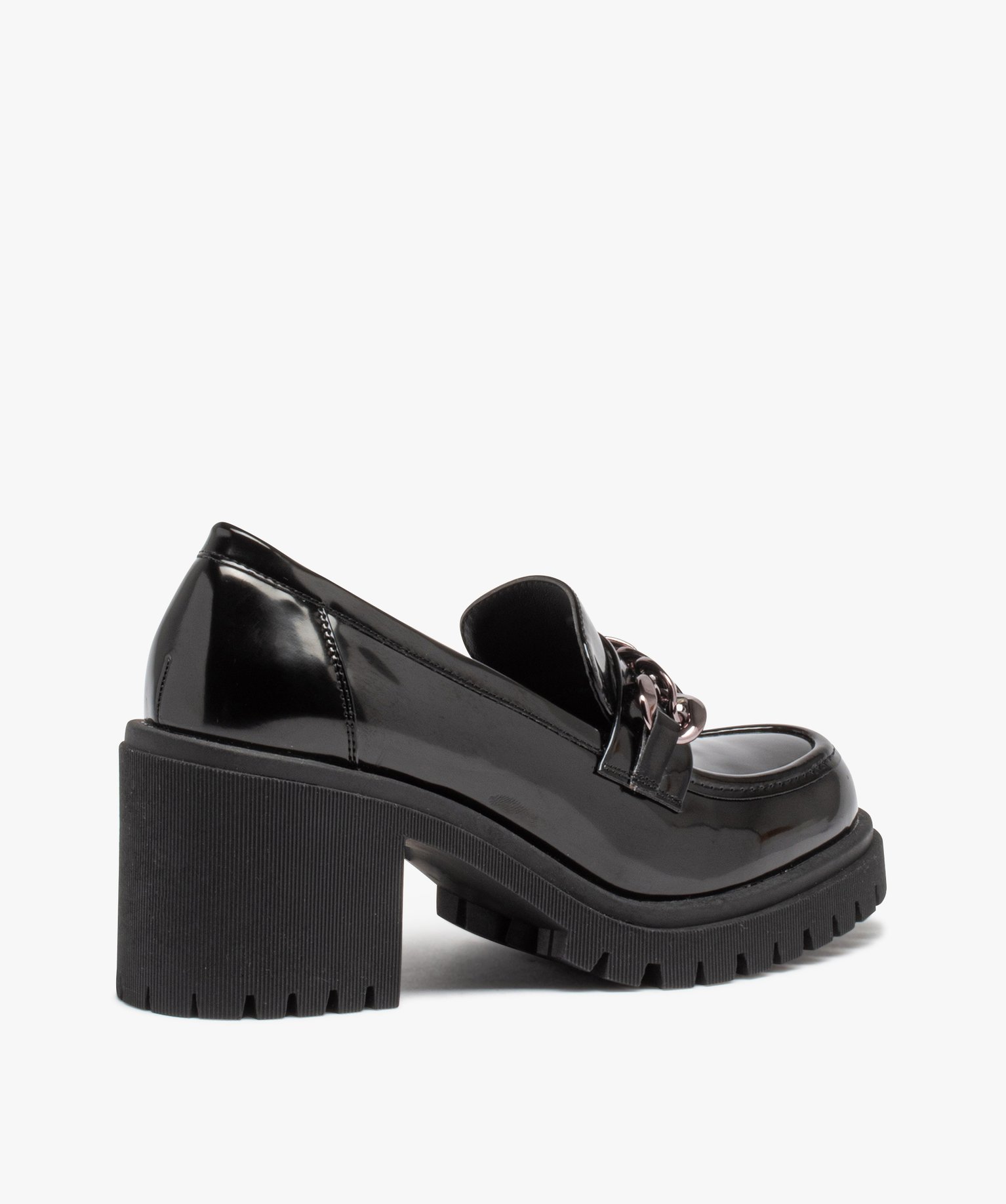 Mocassins femme unis dessus vernis avec talon carré et seme... noir | GEMO