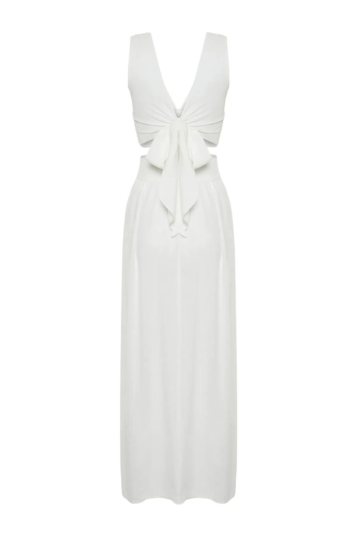 Trendyol Collection  Ecrufarbenes Maxi-Strandkleid mit gewebten Quasten TBESS21EL3624