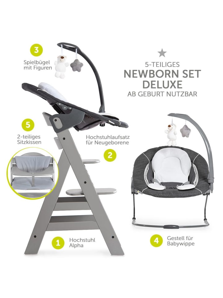 Hauck Alpha Plus Grau Newborn Set Deluxe - 4-tlg. Hochstuhl in grau günstig kaufen onesize