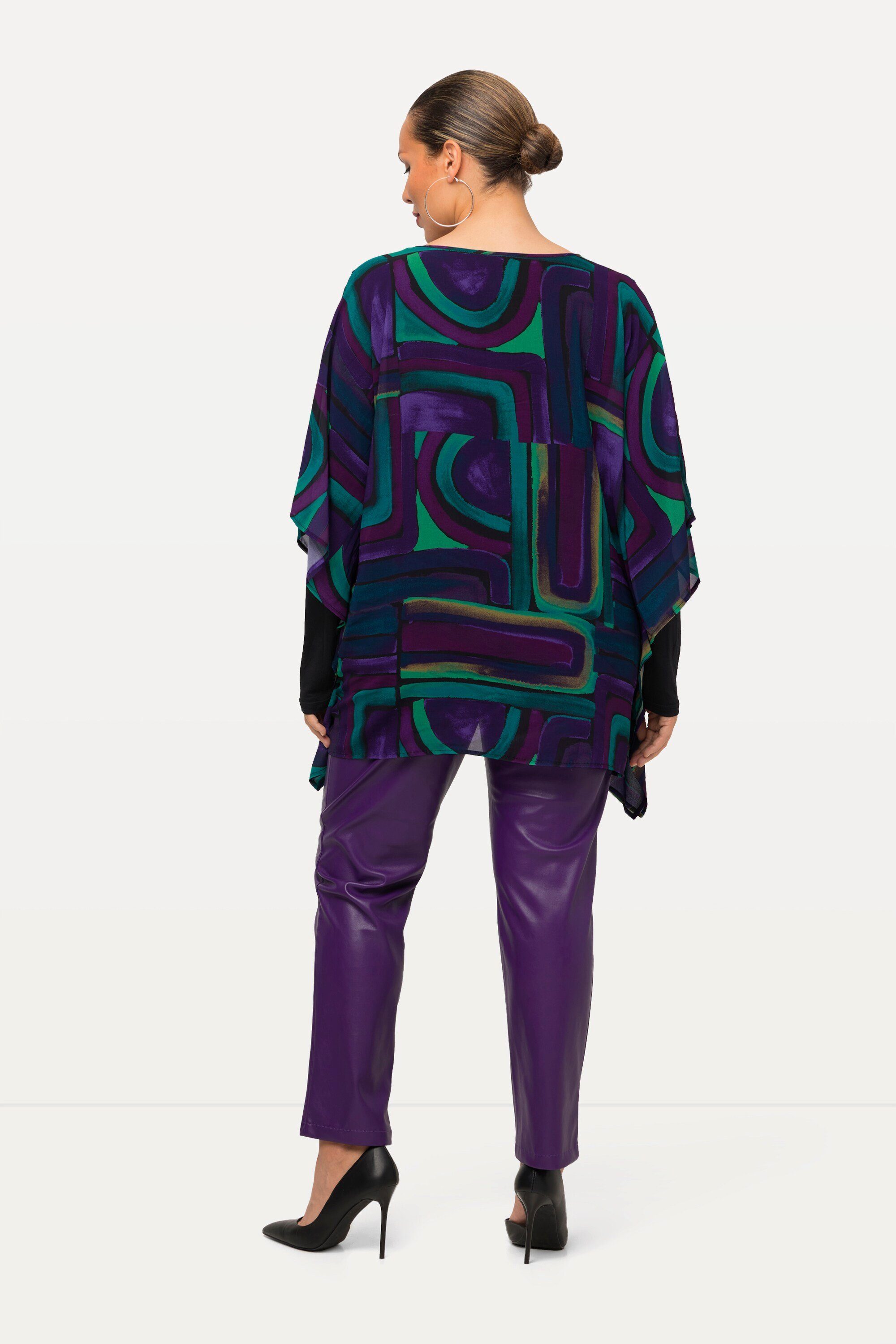 Ulla Popken Tunika Chiffon-Tunika Lagenoptik Oversized Rundhals