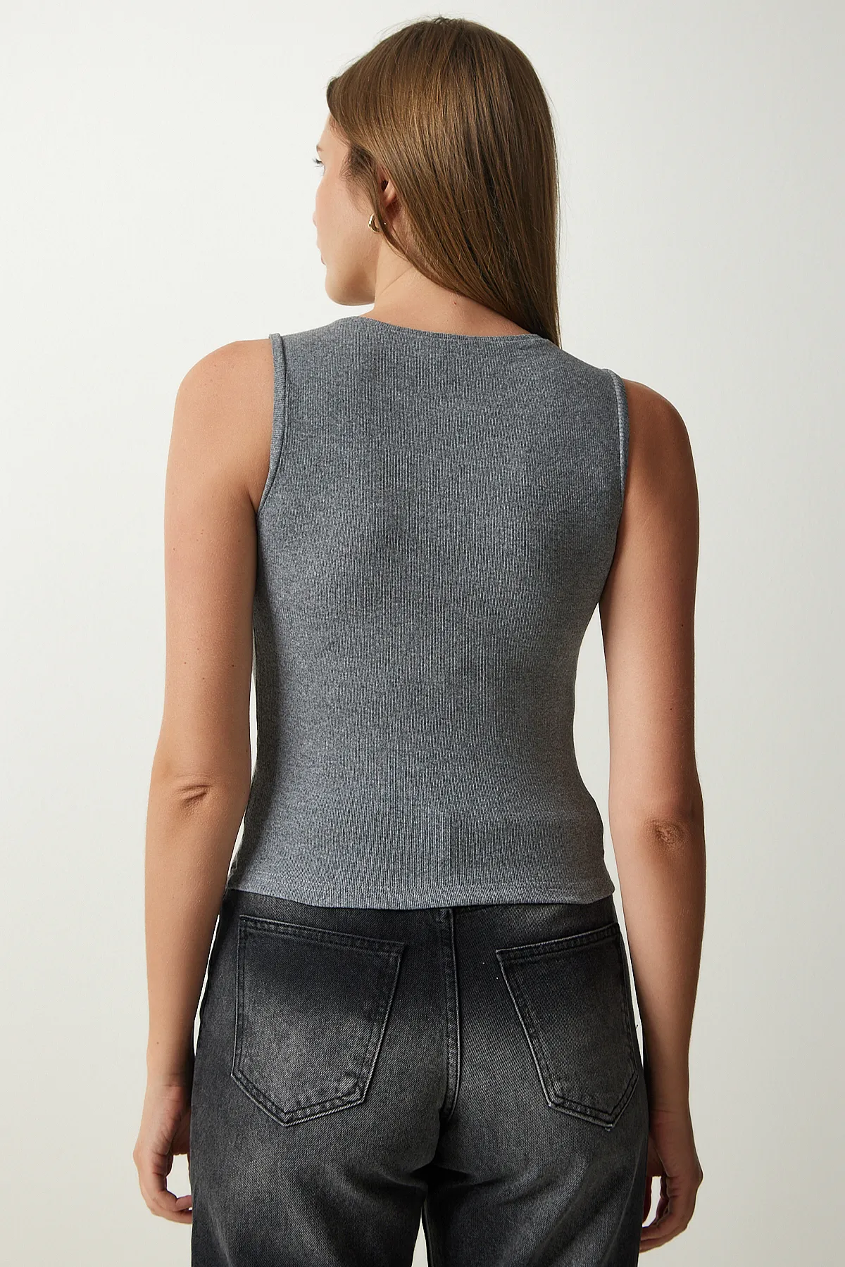 Happiness İstanbul  Damen-Strickbluse aus geräucherter Baumwolle mit Rundhalsausschnitt GT00020