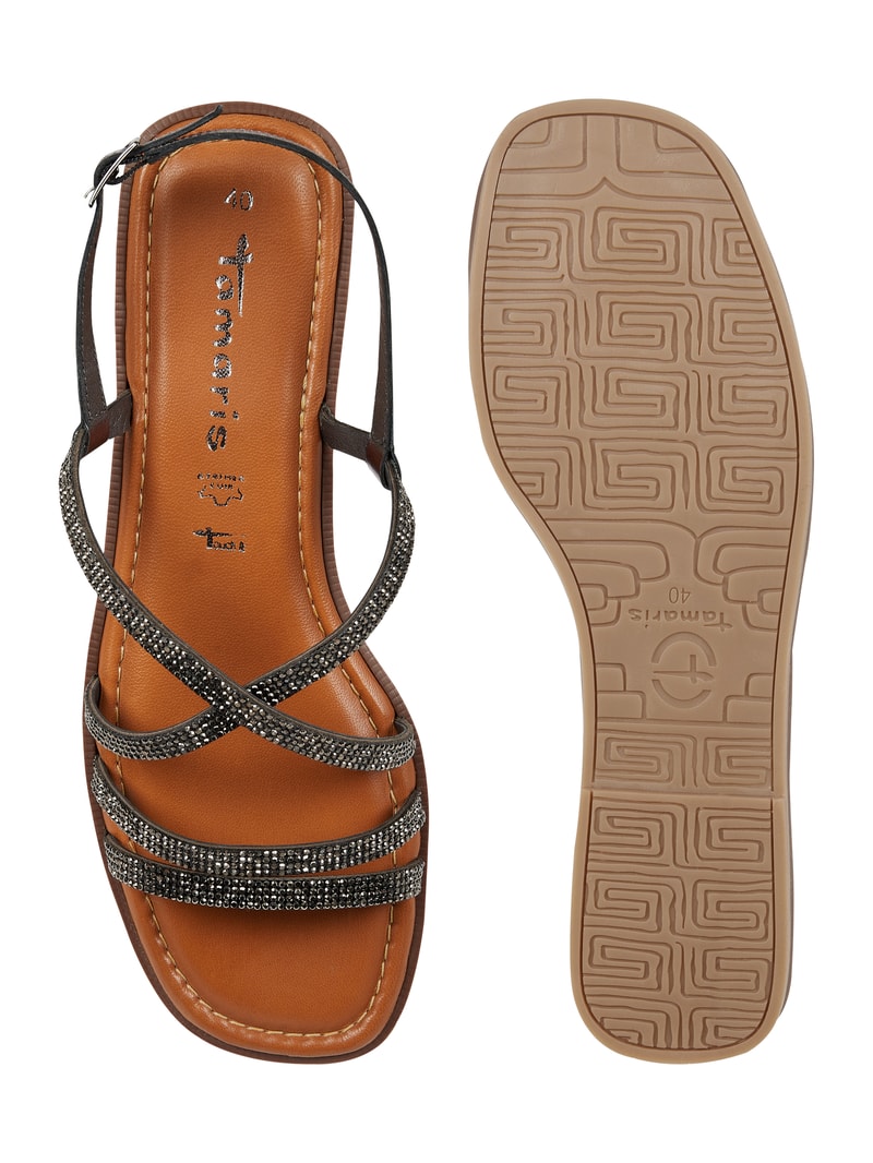 Sandalen mit Strasssteinen in anthrazit