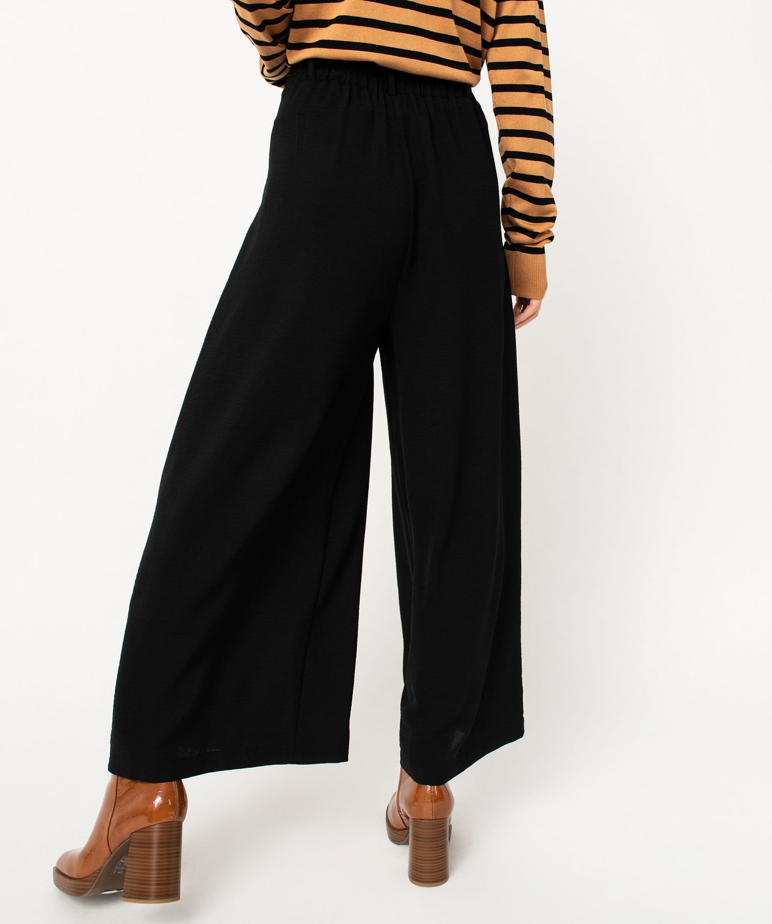 Pantacourt large en toile fluide femme noir | GEMO