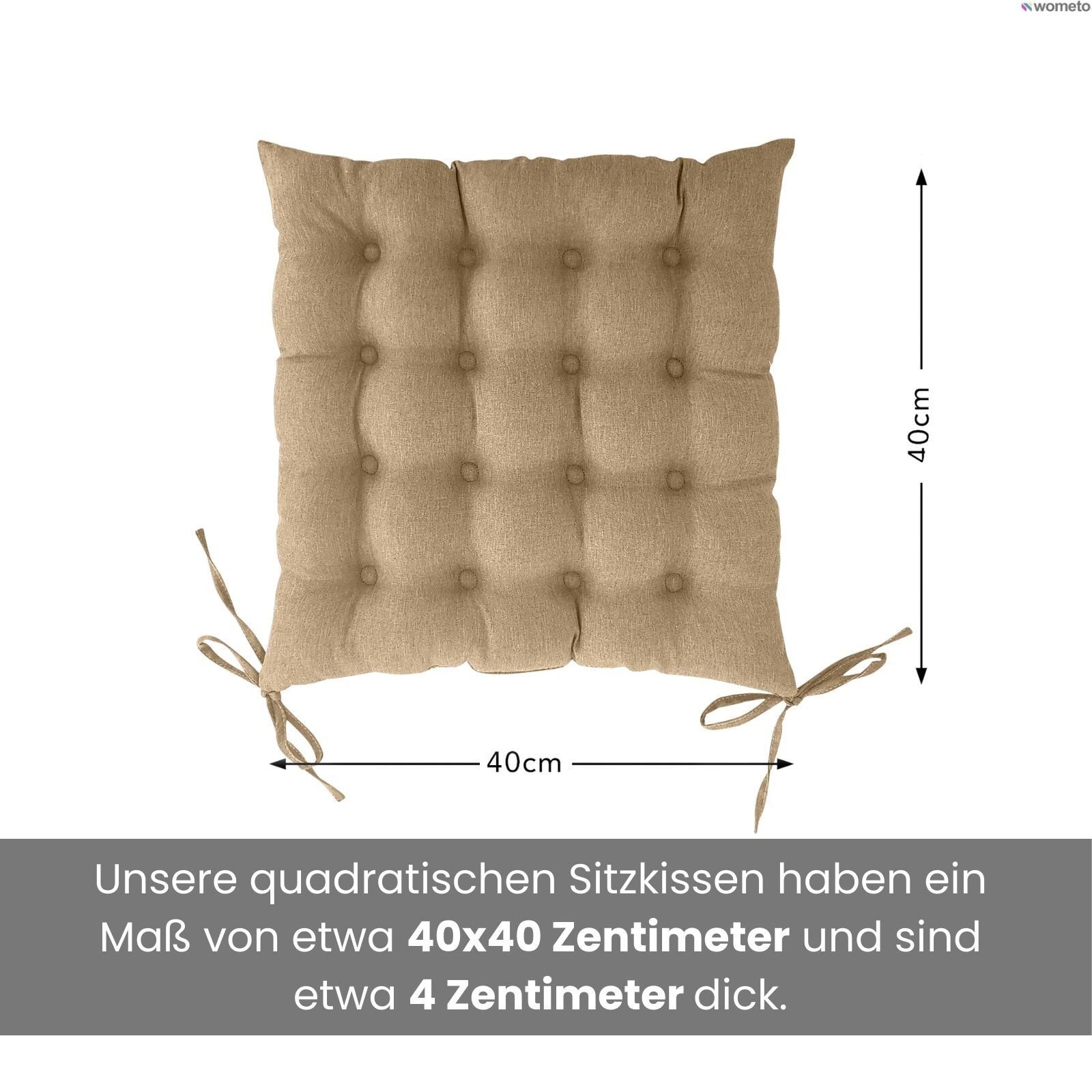 wometo Stuhlkissen Prime, (4er Set) mit Premium-Steppung und Bändern