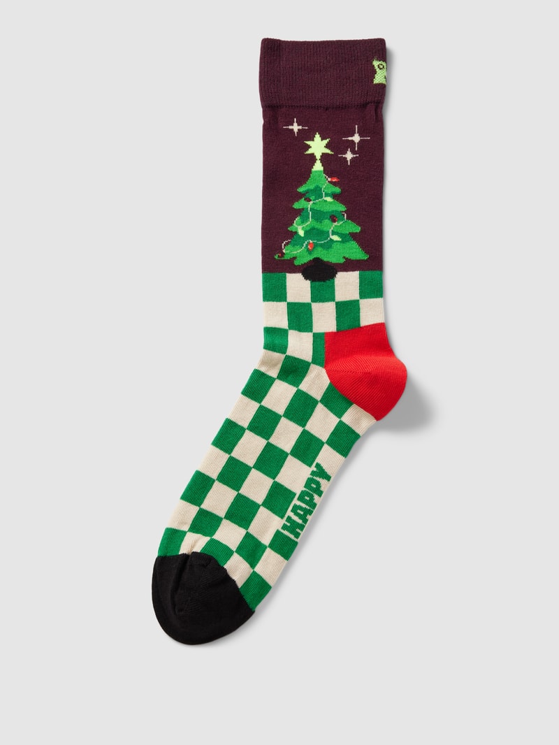 Socken mit Motiv-Print Modell 'Christmas Tree' in dunkelrot