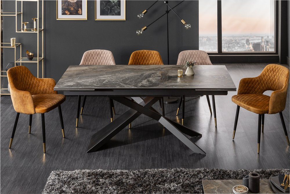 riess-ambiente Esstisch EUPHORIA 180-220-260cm taupe / schwarz, Keramik · ausziehbar · Marmor-Optik · Industrial Design