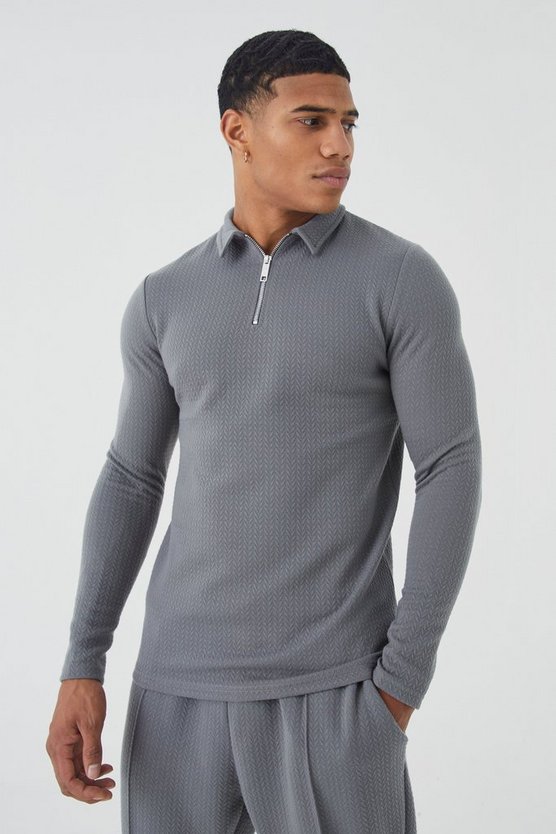 Langärmliges Muscle-Fit Jacquard-Poloshirt & Jogginghose