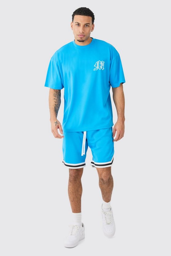 Oversize Man Mesh Varsity Top und Basketball Shorts Set