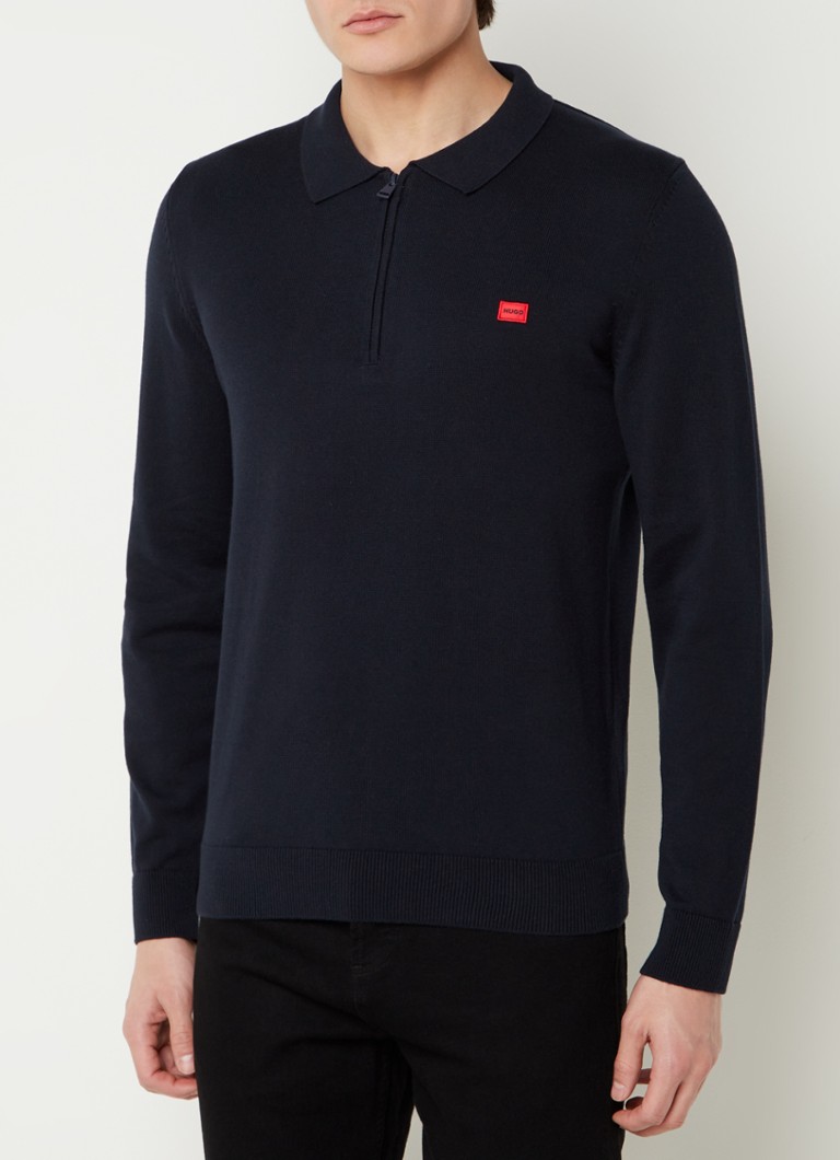 Pulover HUGO BOSS San Peer din tricot fin cu logo brodat