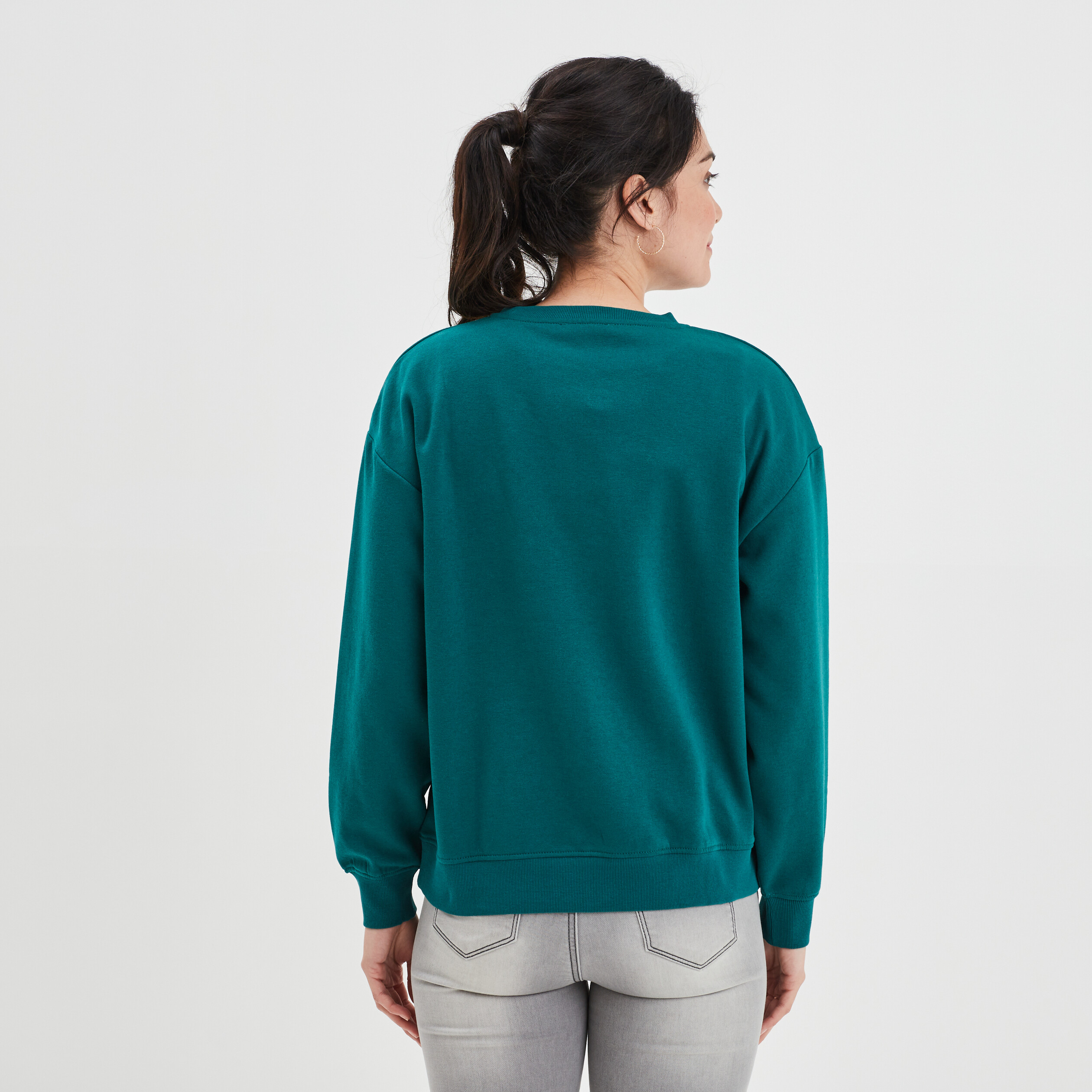 Sweat molleton avec col rond vert émeraude femme | La Halle