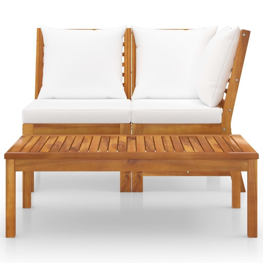 vidaXL Loungesofa 3-tlg. Garten-Lounge-Set mit Creme Kissen Akazie Massivholz, 1 Teile