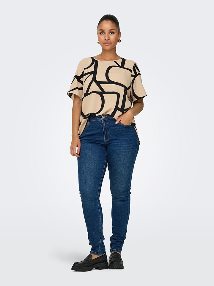ONLY Carmakoma Bluse in Beige/ Schwarz günstig kaufen