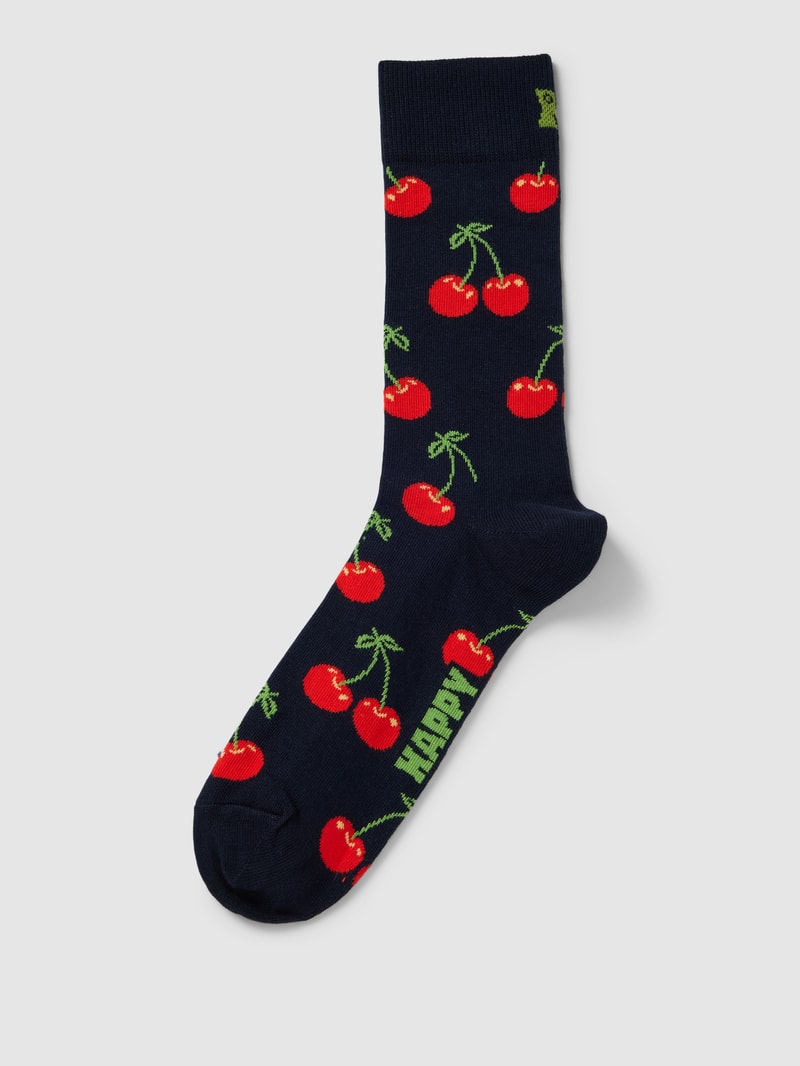 Socken mit Allover-Motiv Modell 'Cherry' in marineblau