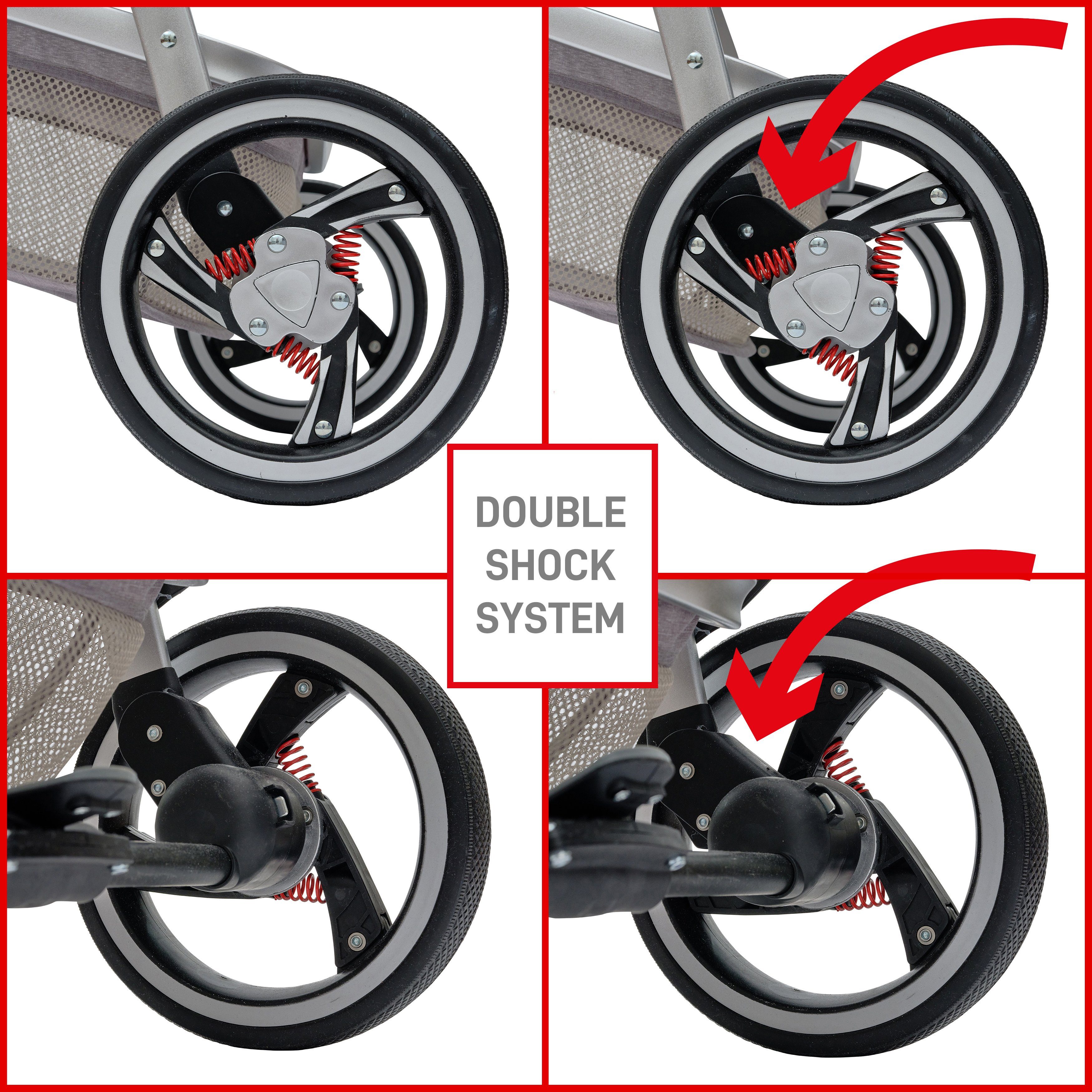 Lalalux Kombi-Kinderwagen Kinderwagen Babyboomer, 3 in 1 Kombi-Kinderwagen, aus wetterfestem und atmungsaktivem Material