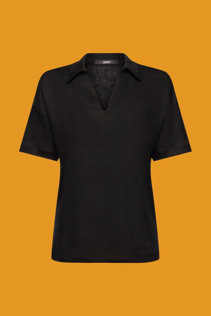 T-Shirt mit Polokragen, 100 % Leinen