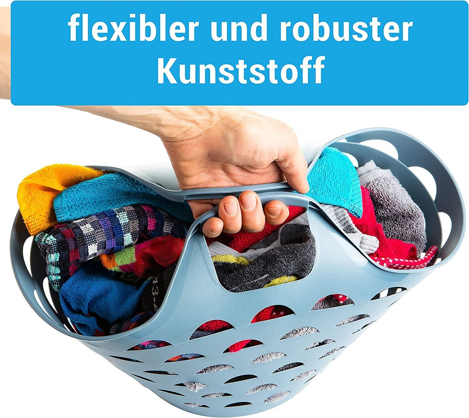 Centi Wäschekorb Wäschewanne mit Griffen (Set, 3 St., 1 x 40 x 34 cm (ca. 14 Liter) 3 Farben: blau, grün, sand), Wäschekorb Flexi, Made in EU