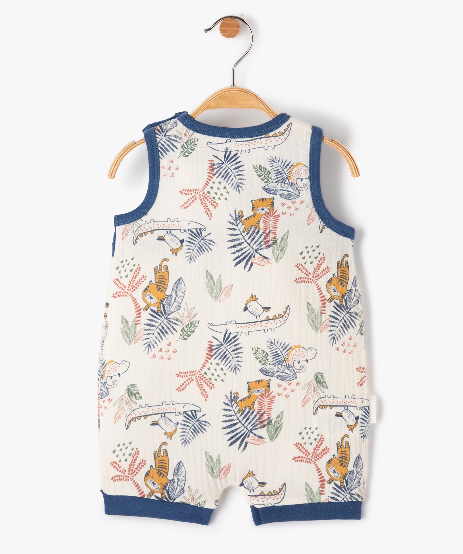 Combishort bébé en gaze de coton imprimée - Petit Béguin marine | GEMO