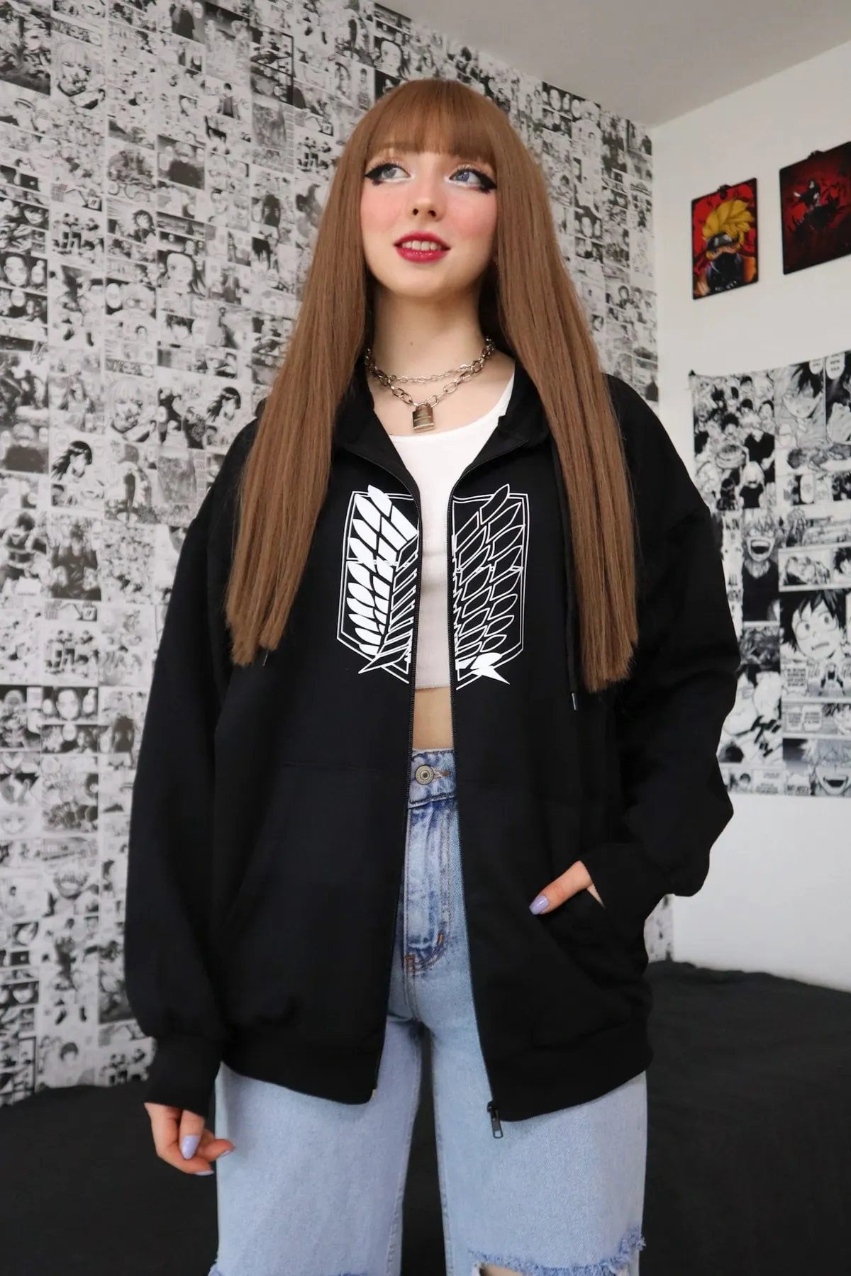 EFBUTİK  Schwarzer Unisex-Cardigan „Attack On Titan“.