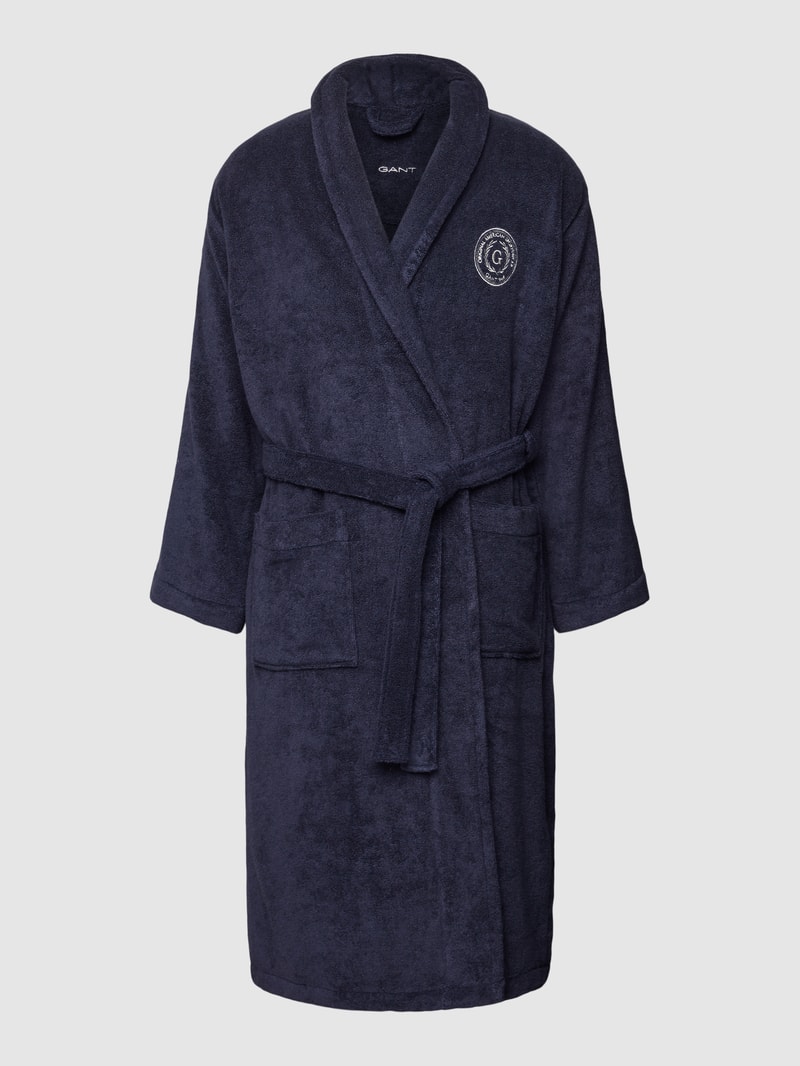 Bademantel mit Logo-Stitching Modell 'CREST ROBE' in marineblau