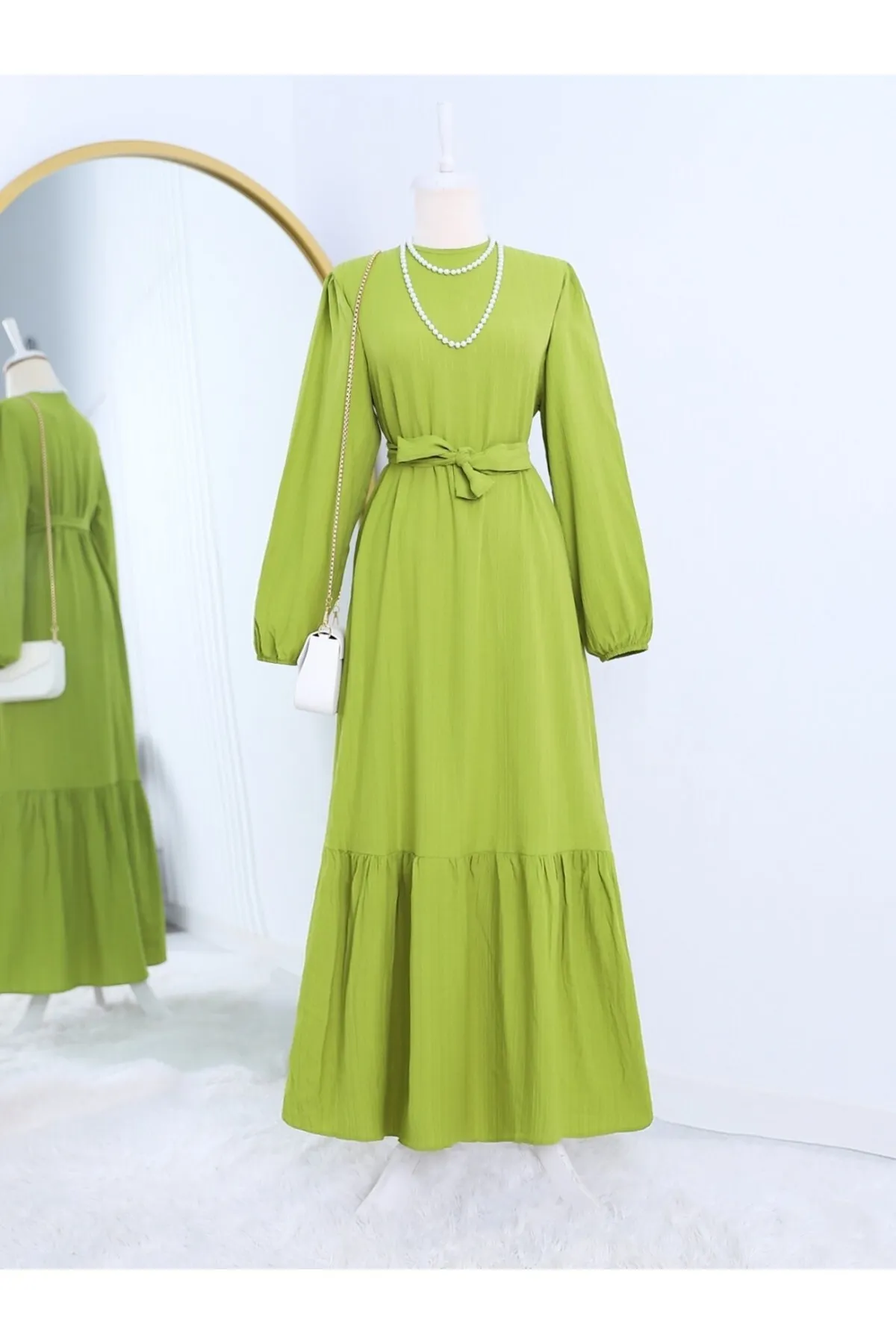 Modamorfo  Teilrock, elastische Ärmel, Crinkle-Kleid mit Schnürung