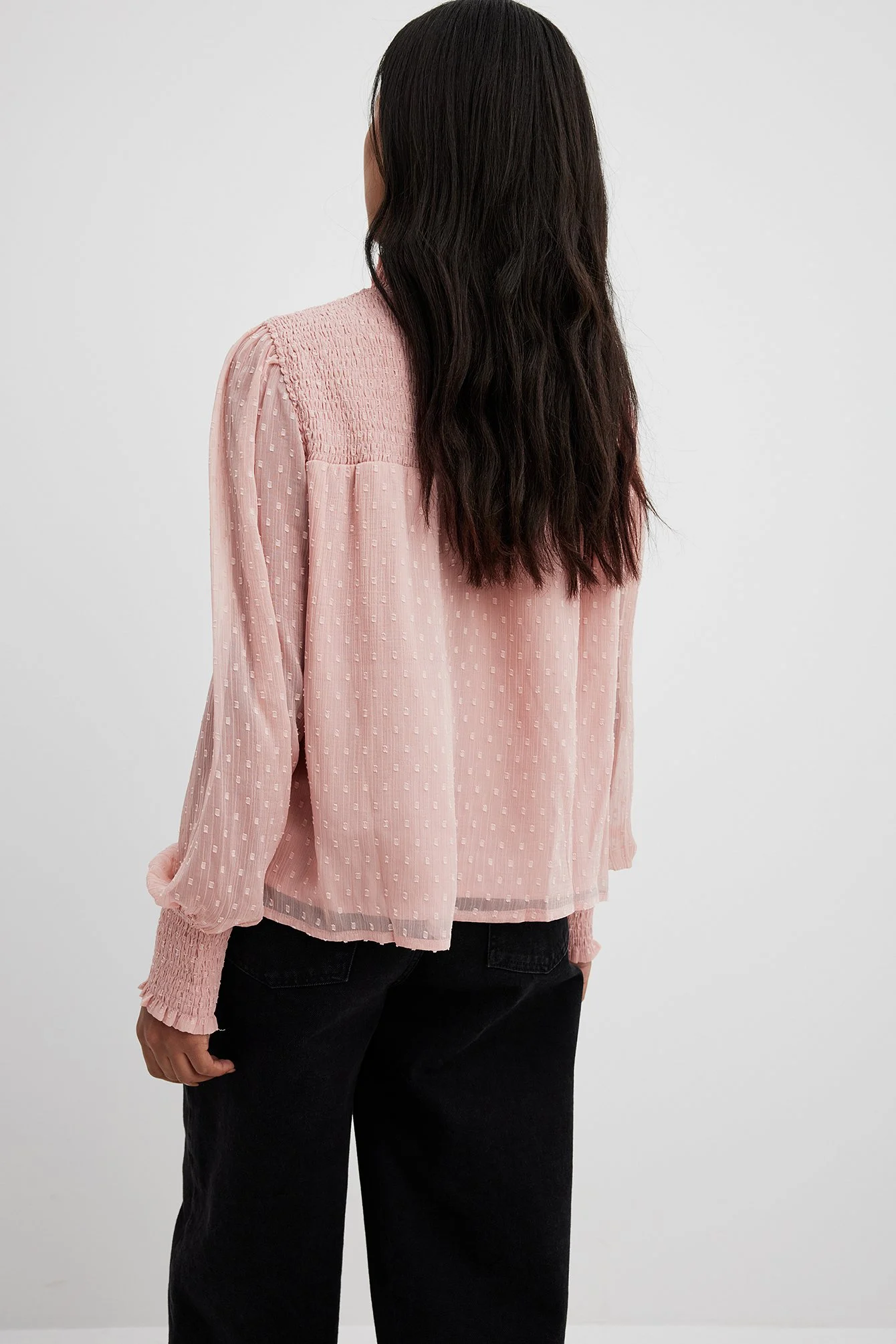 Recycelte ratière Smocked Rüschenausschnitt Bluse