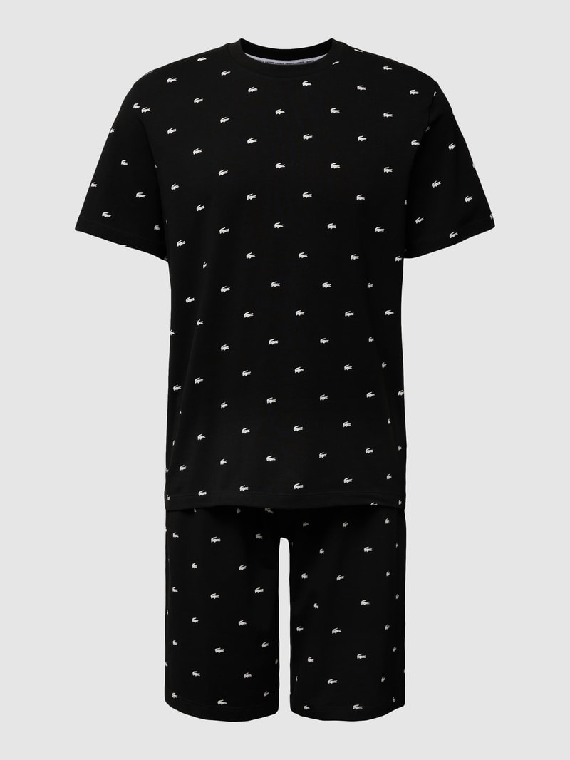 Pyjama mit labeltypischem Allover-Print in schwarz