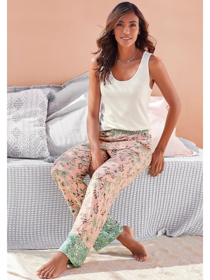 LASCANA Schlafhose in rosa-schilfgrün günstig kaufen