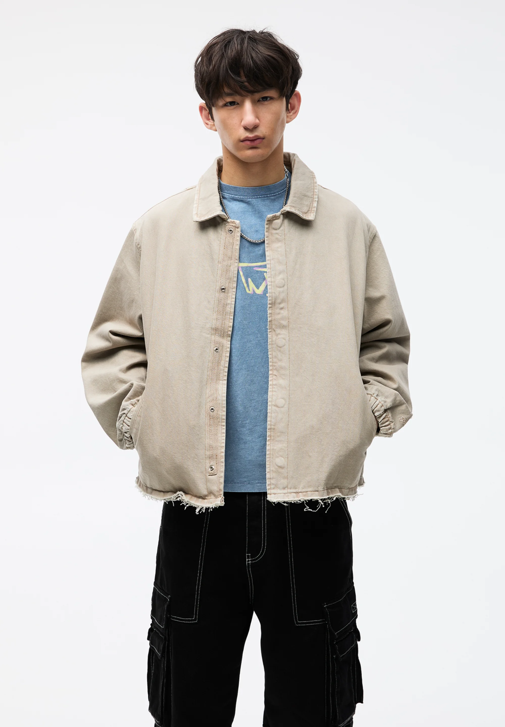 PULL&BEAR STWD CINTURA COSTURADA - Chaqueta vaquera