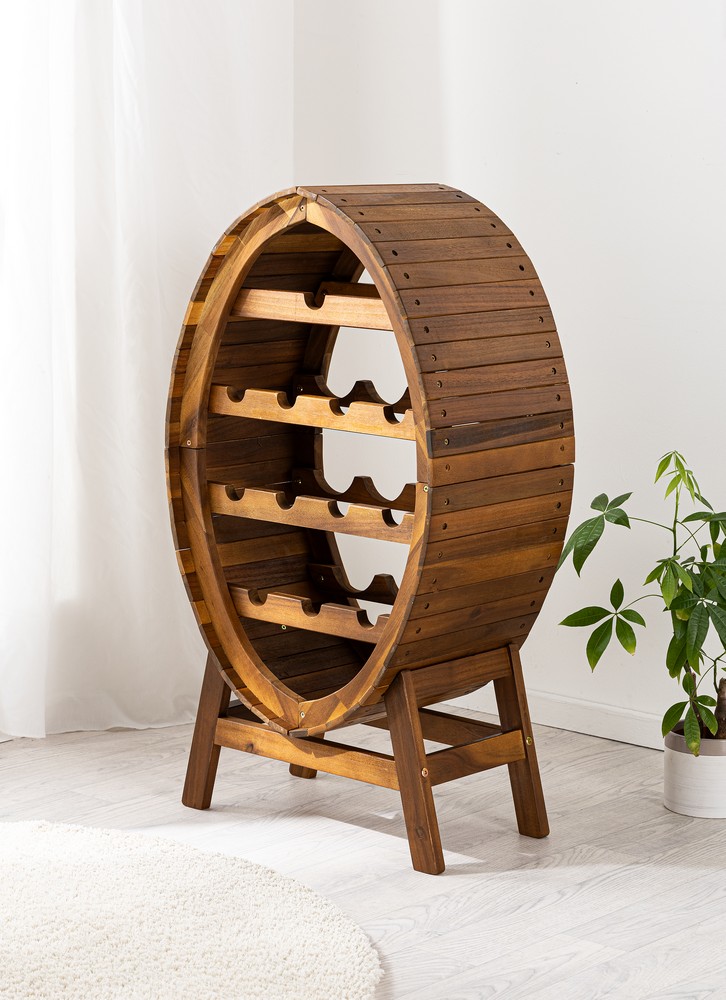 HC Garten & Freizeit Weinregal rund aus hochwertigem Akazienholz