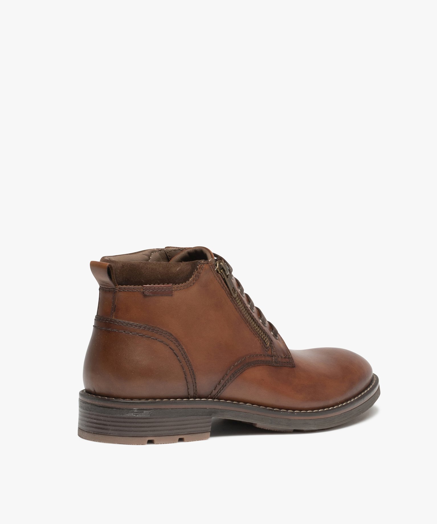 Boots homme casual en cuir uni à zip et à lacets marron | GEMO