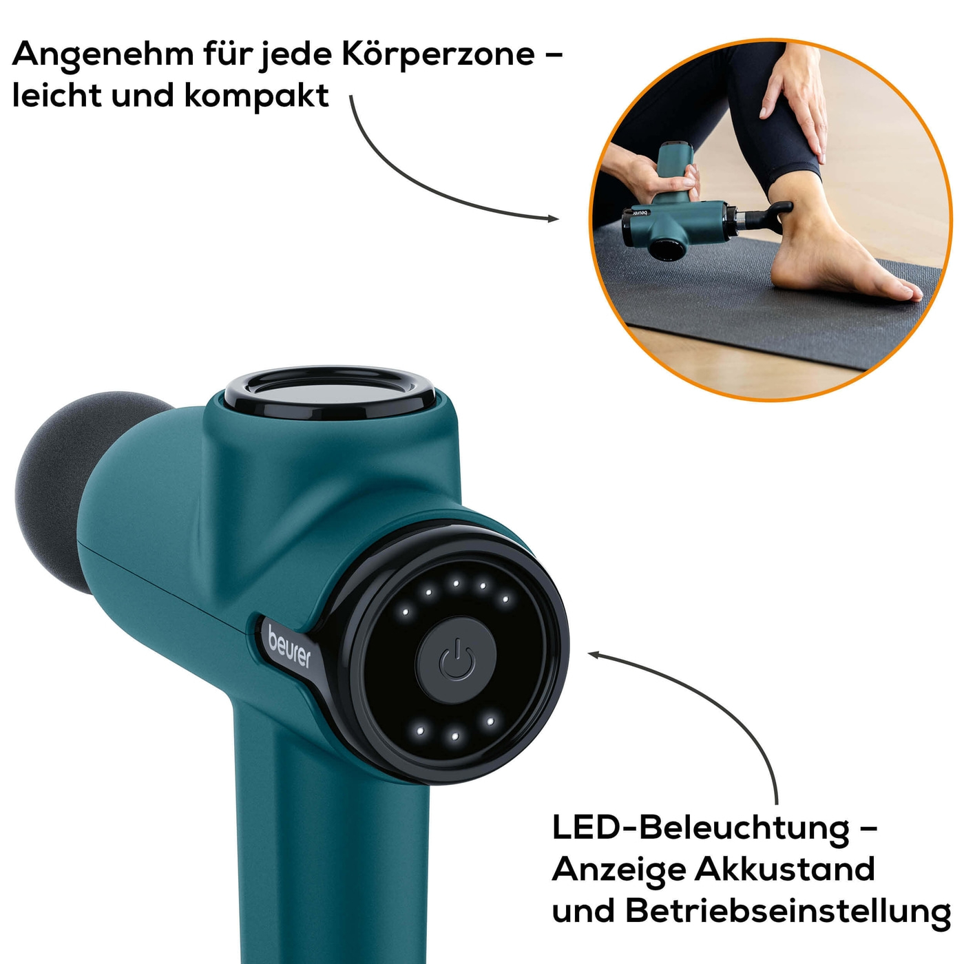 Beurer MG 99 MASSAGE GUN compact-Kompakte Massagepistole zur gezielten Muskelmassage mit 4 Aufsätzen