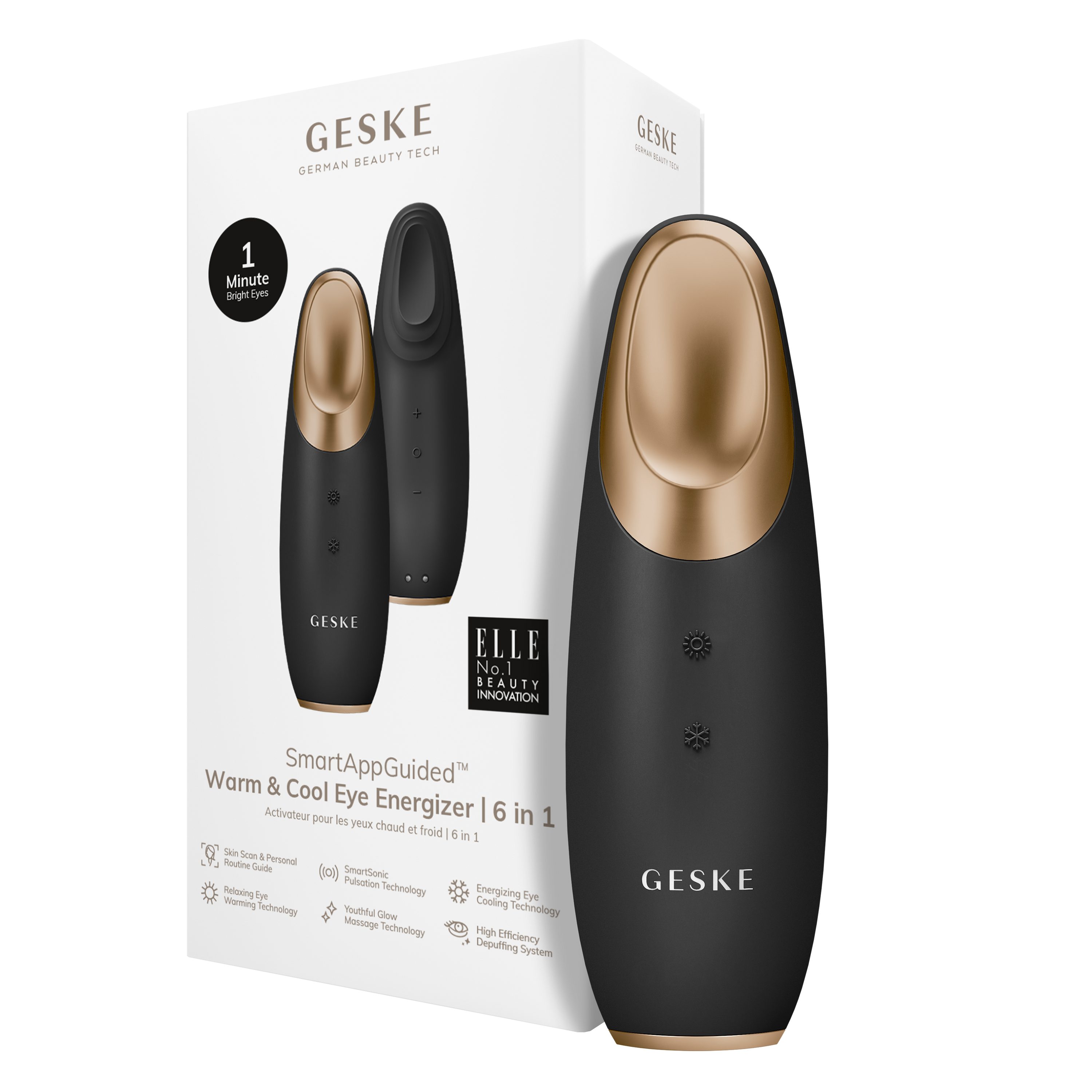 GESKE German Beauty Tech Augen-Roll-on SmartAppGuided™ Warm & Cool Eye Energizer 6 in 1, 2-tlg., Gerät inkl. kostenloser APP (SmartAppGuided Device), Mit der GESKE App erhältst Du deine personalisierte Hautpflegeroutine.