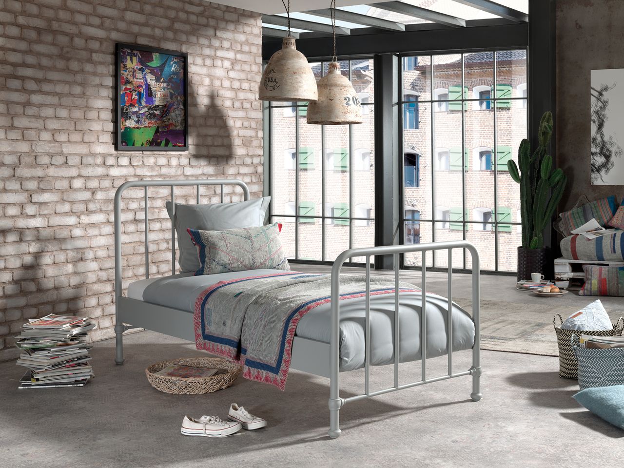 VIPACK BRONXX Metallbett im coolen Look Grau matt, Liegefläche 90 x 200 cm