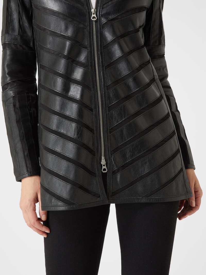 Regular Fit Lederjacke mit Kontrasteinsätzen Modell 'Nanni' in schwarz