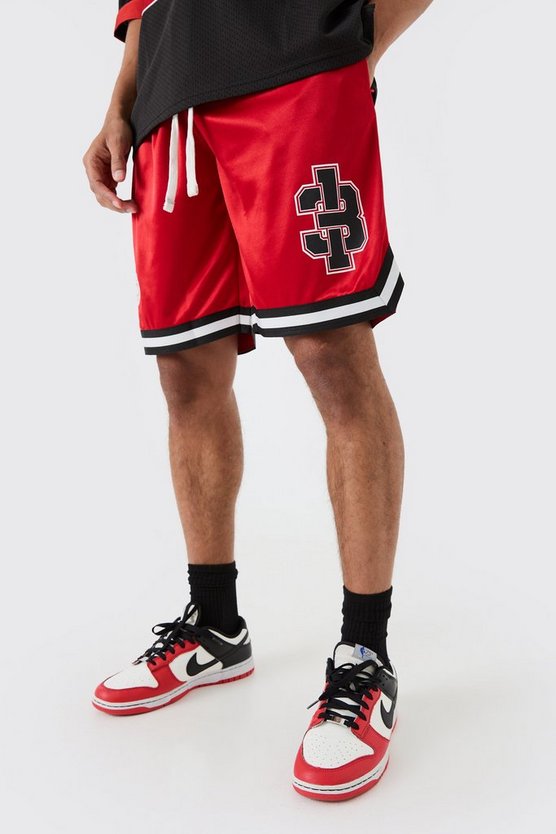 Baseball-Shorts aus Mesh und Satin mit Applique