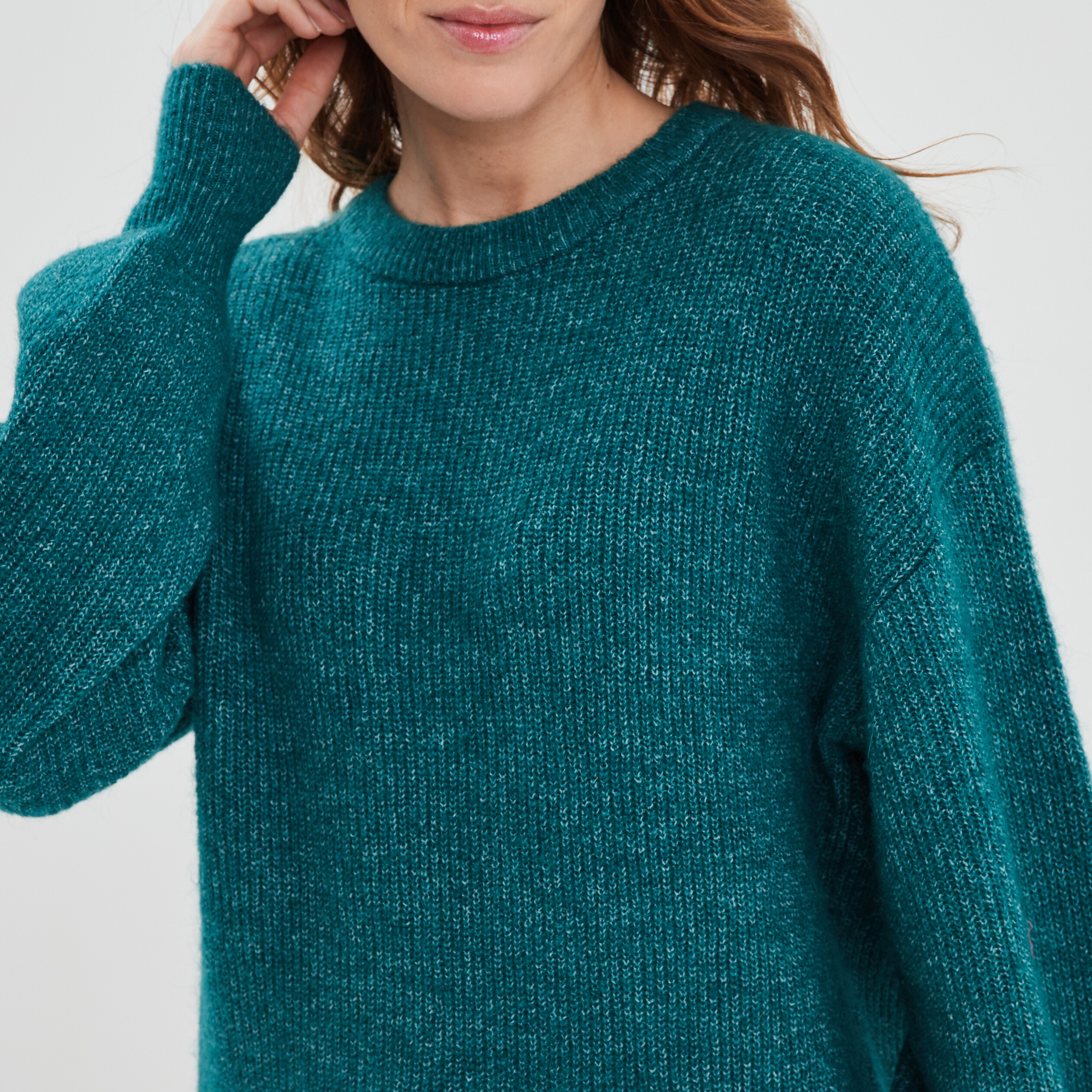 Pull col rond manches ballons bleu canard femme | La Halle