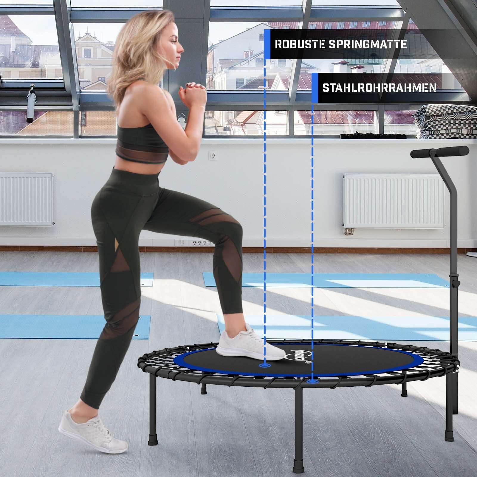 Physionics Fitnesstrampolin Fitness Trampolin - Ø 101 cm, höhenverstellbarer Haltegriff, 120 kg