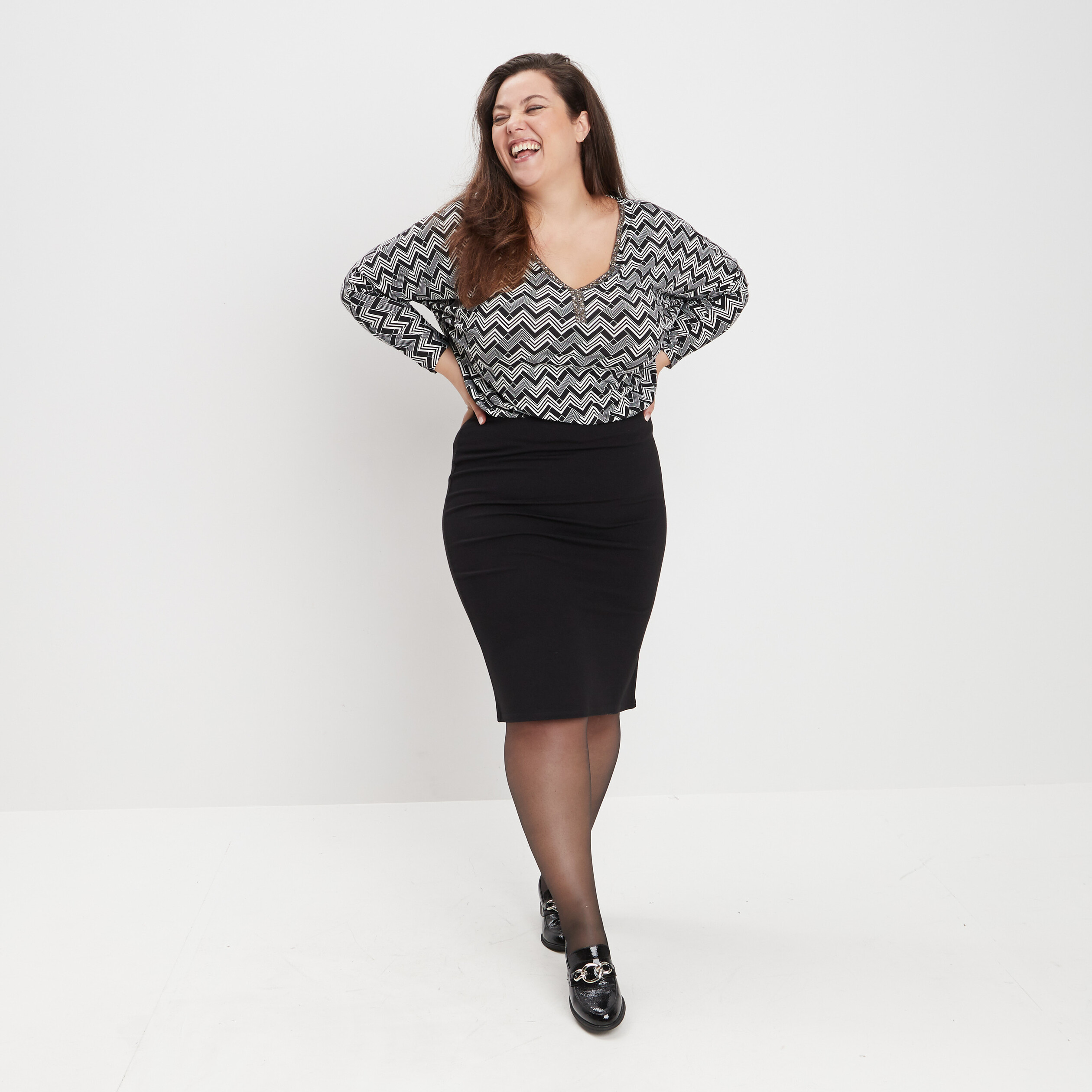 T-shirt de soirée manches longues noir femme grande taille | La Halle