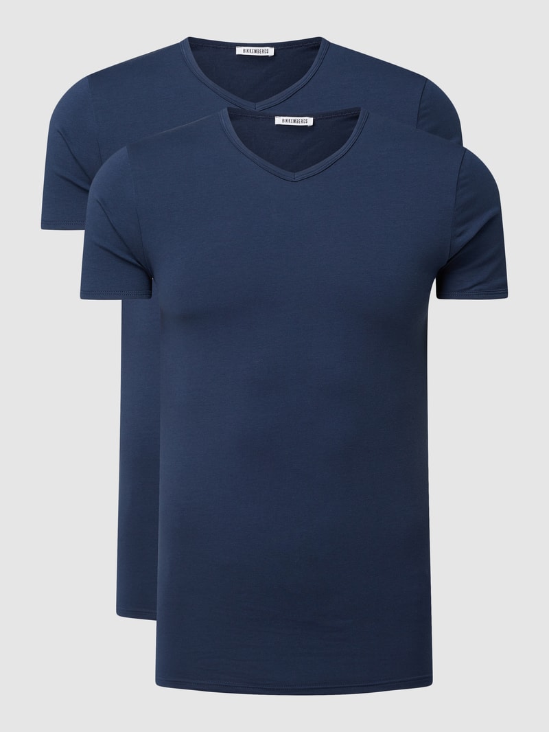 T-Shirt mit Stretch-Anteil im 2er-Pack in marineblau