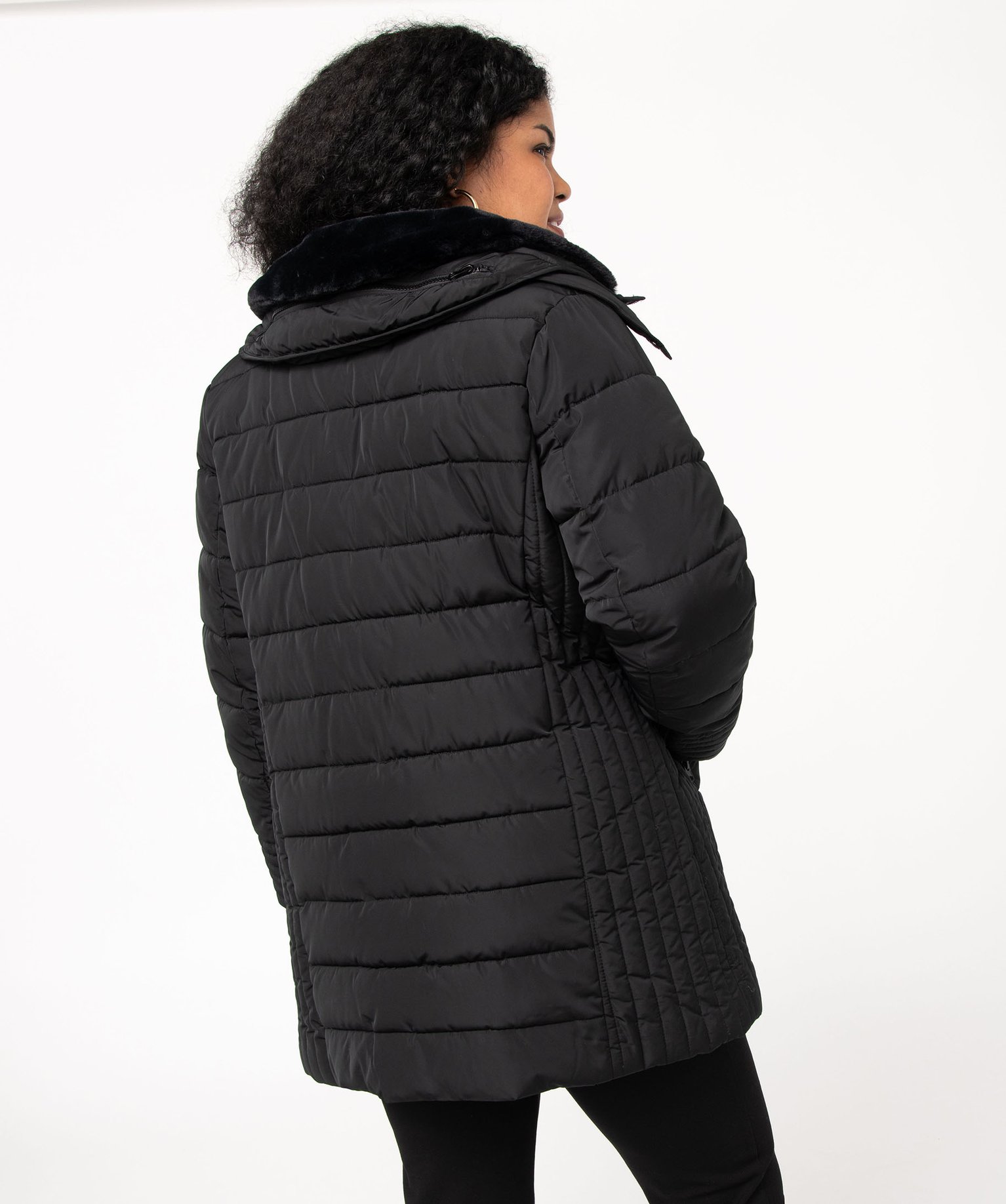 Manteau femme grande taille matelassé avec col doublé noir | GEMO